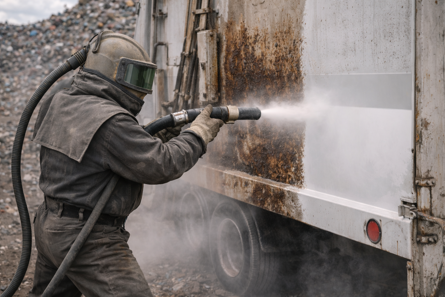 Utah sandblasting and coatings crew applying surface prep methods before final coating